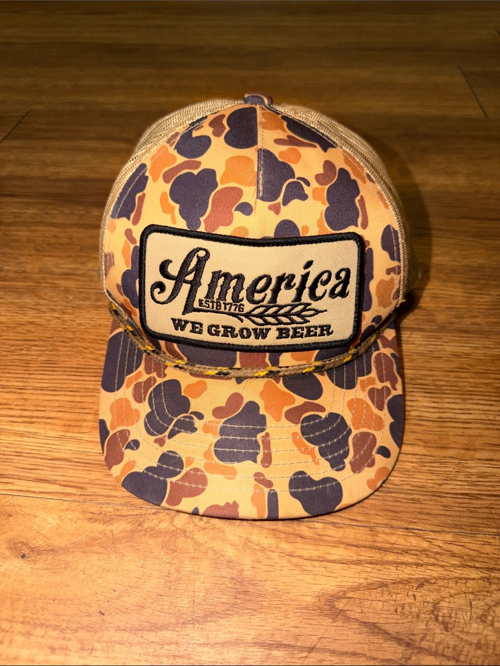 Nudie Jeans Camo Mesh Trucker Hat in Tan, Brown, Navy